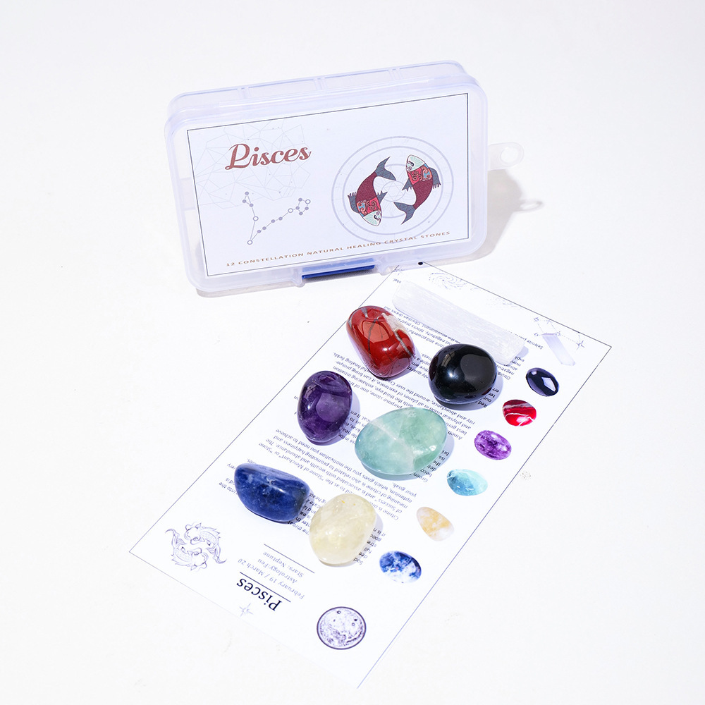 Natural crystal raw stone ore twelve constellations PP box set DIY mine specimen