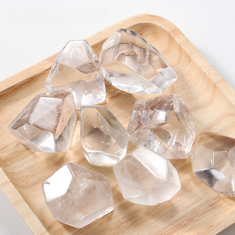 Natural clear quartz rounded geometric hand-polished large-grained viewing stone