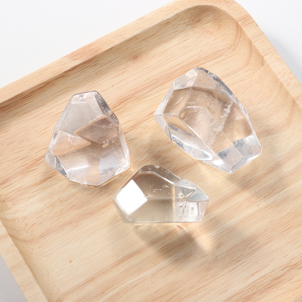 Natural clear quartz rounded geometric hand-polished large-grained viewing stone