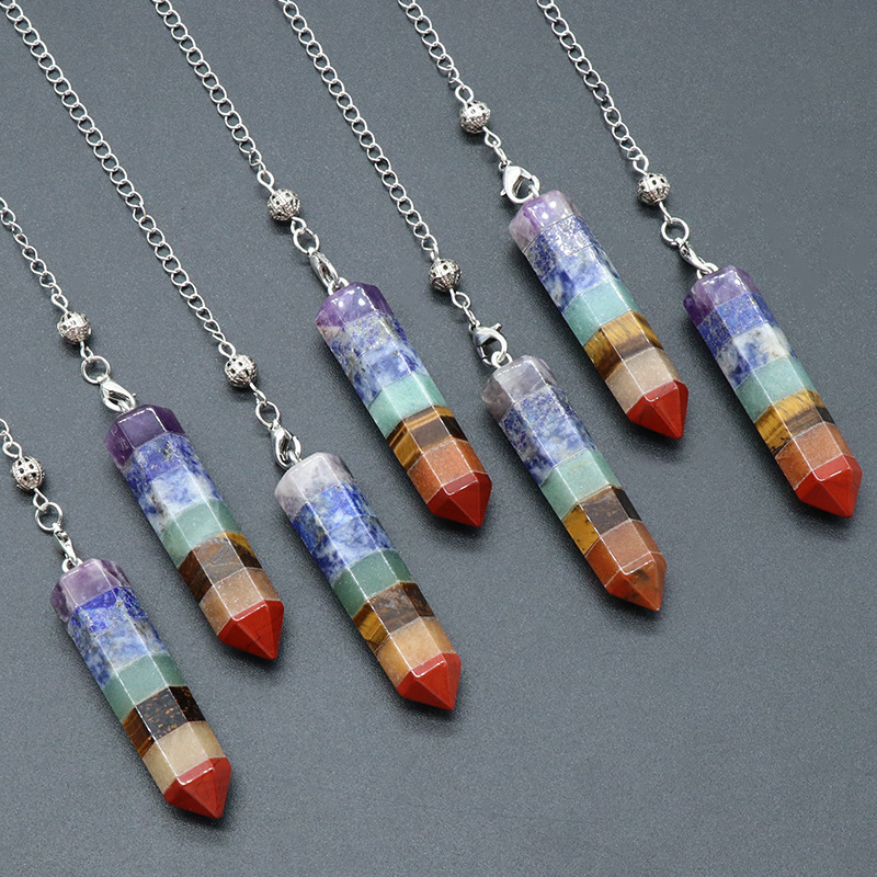 Pendulum natural crystal colorful stone pendulum colorful stone hexagonal column splicing craft pendulum pendulum