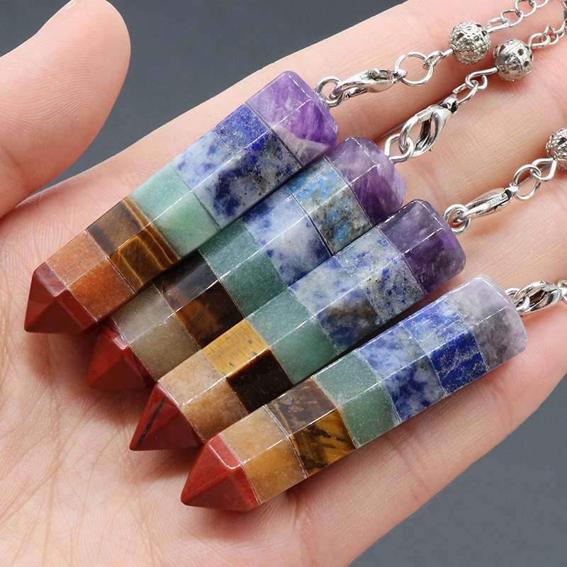 Pendulum natural crystal colorful stone pendulum colorful stone hexagonal column splicing craft pendulum pendulum