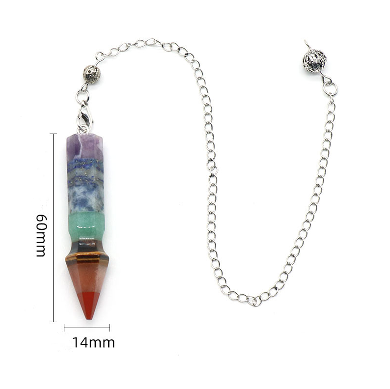 Seven Veins Yoga Pendulum Natural Crystal Colorful Stone Hexagonal Column Bullet Splicing Craft Pendulum Pendant