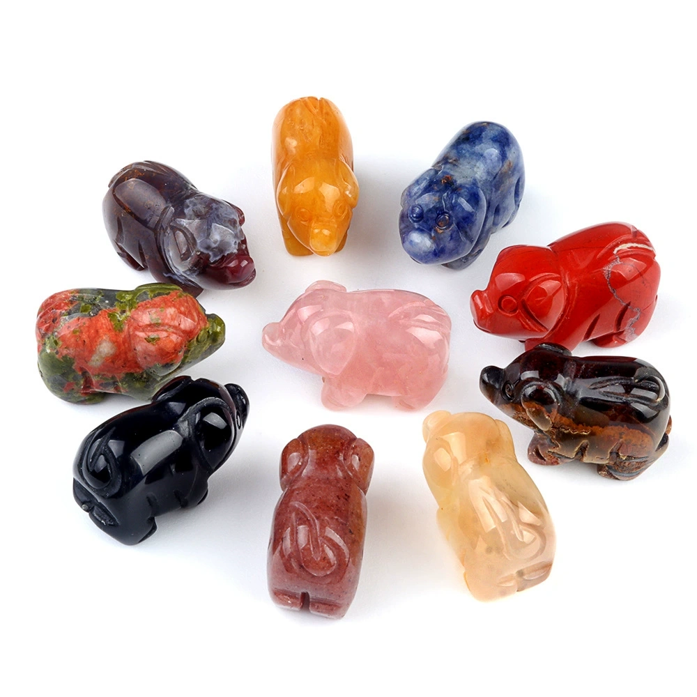 1in carved piglet natural crystal agate stone mini animal craft ornament