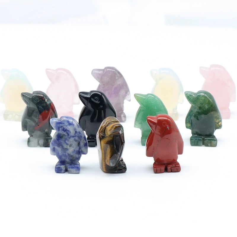 1in penguin crystal agate stone mini carved small animal semi-precious stone craft penguin ornament
