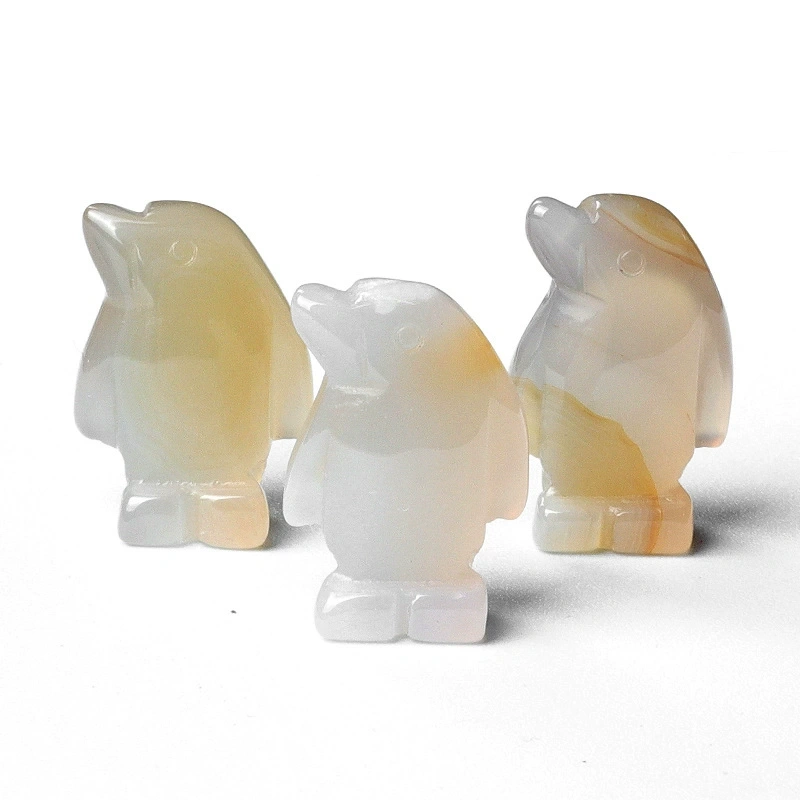 1in penguin crystal agate stone mini carved small animal semi-precious stone craft penguin ornament
