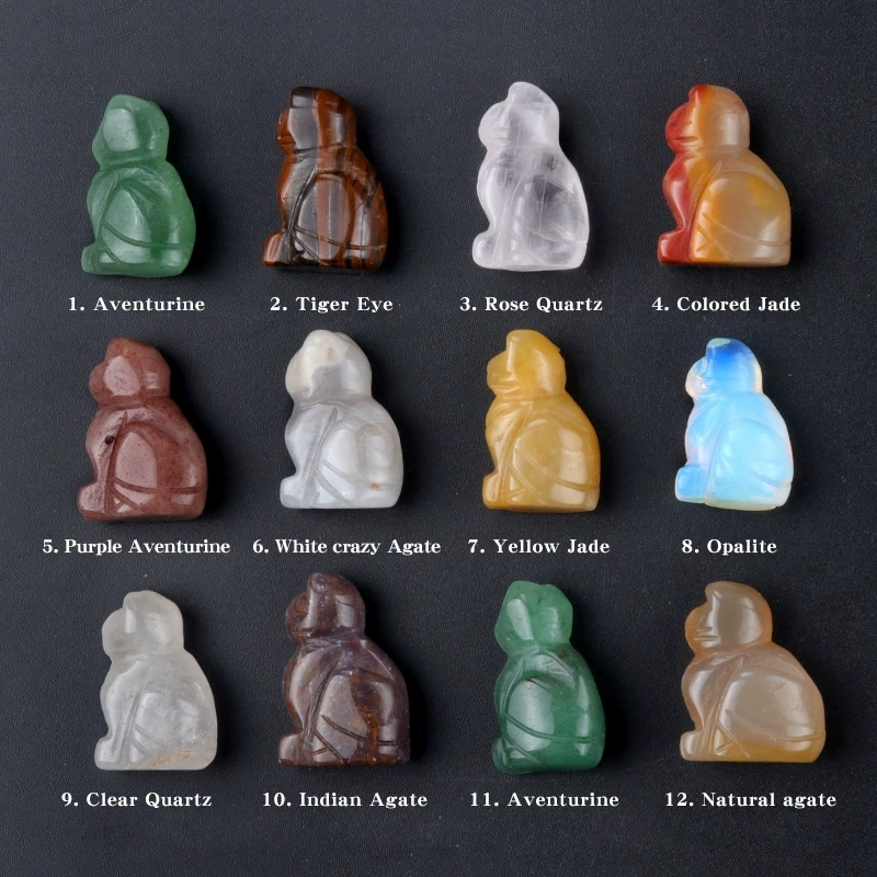 1in carved kitten natural crystal agate semi-precious stone carved animal standing cat mini decoration