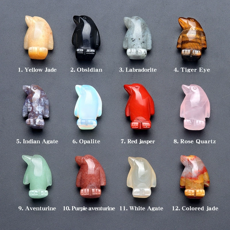 1in penguin crystal agate stone mini carved small animal semi-precious stone craft penguin ornament