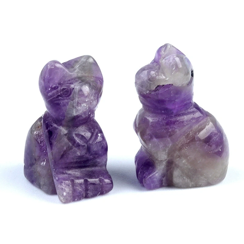 1in carved kitten natural crystal agate semi-precious stone carved animal standing cat mini decoration