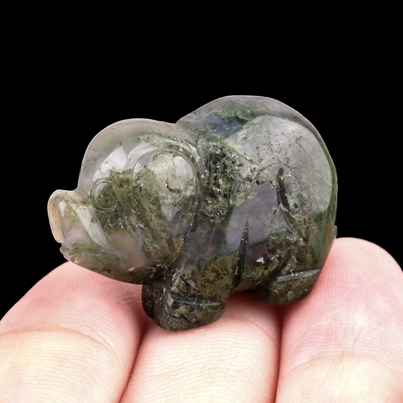 1in carved piglet natural crystal agate stone mini animal craft ornament
