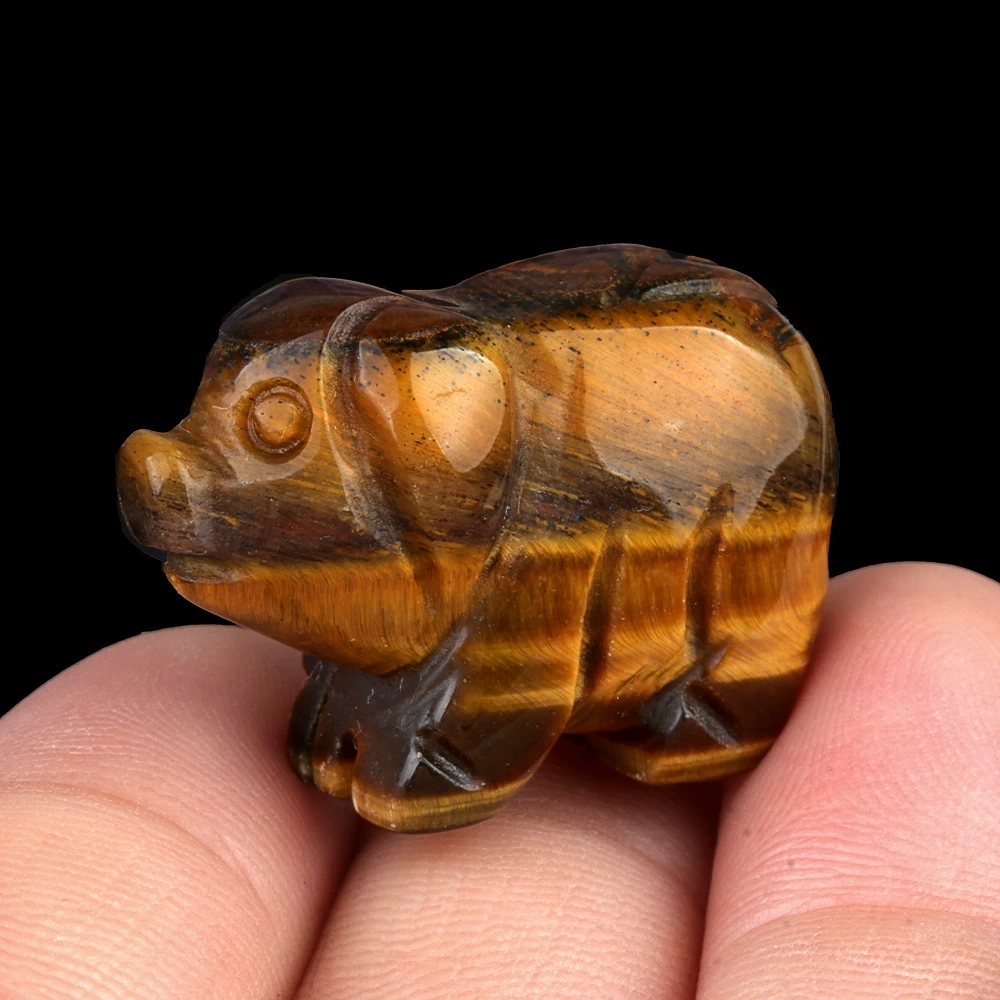 1in carved piglet natural crystal agate stone mini animal craft ornament