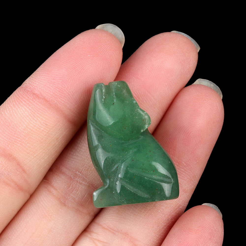 1in Carved Wolf Natural Crystal Agate Stone Mini Animal Craft Pendant