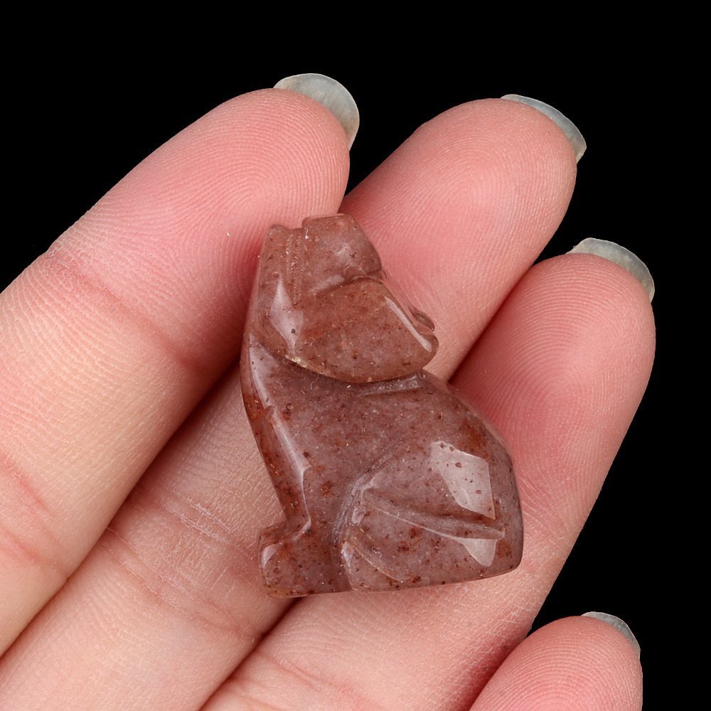 1in Carved Wolf Natural Crystal Agate Stone Mini Animal Craft Pendant