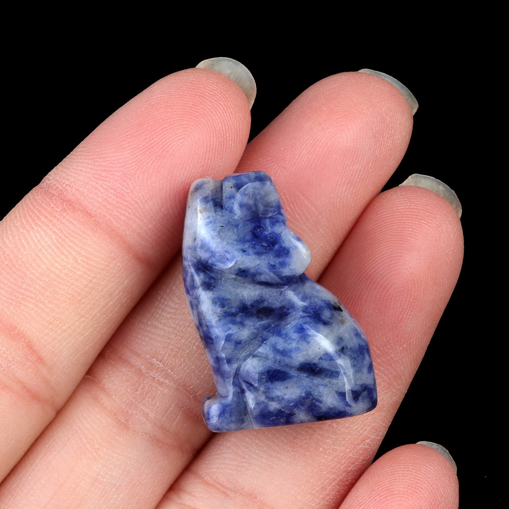 1in Carved Wolf Natural Crystal Agate Stone Mini Animal Craft Pendant