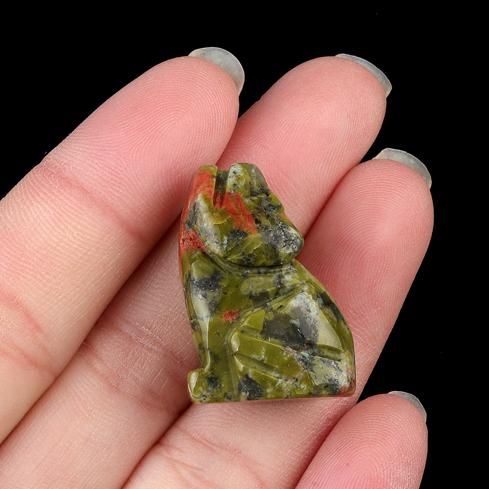 1in Carved Wolf Natural Crystal Agate Stone Mini Animal Craft Pendant