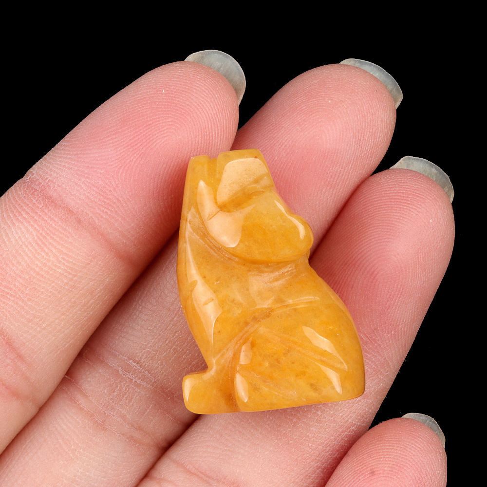 1in Carved Wolf Natural Crystal Agate Stone Mini Animal Craft Pendant