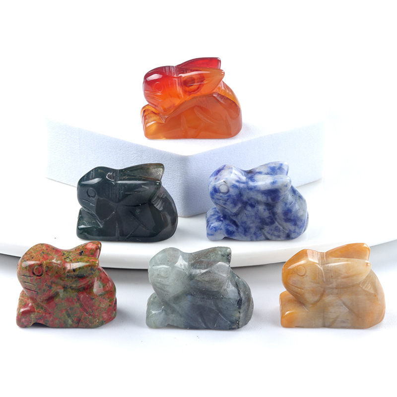 1in rabbit natural crystal agate stone carving animal decoration ornaments bunny decoration gift