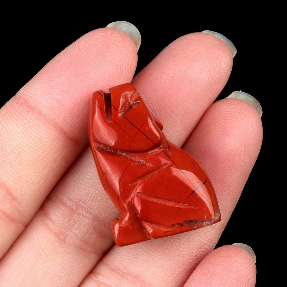 1in Carved Wolf Natural Crystal Agate Stone Mini Animal Craft Pendant