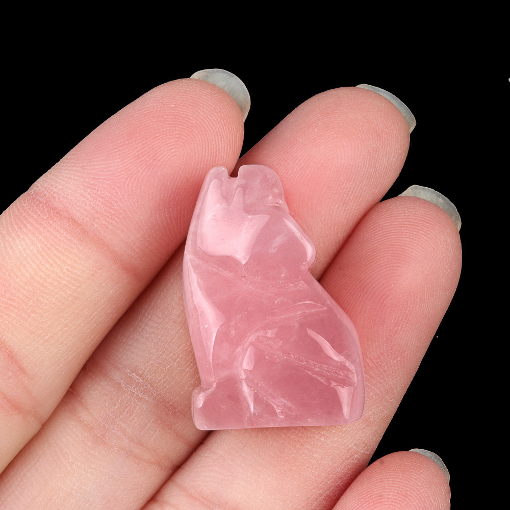 1in Carved Wolf Natural Crystal Agate Stone Mini Animal Craft Pendant