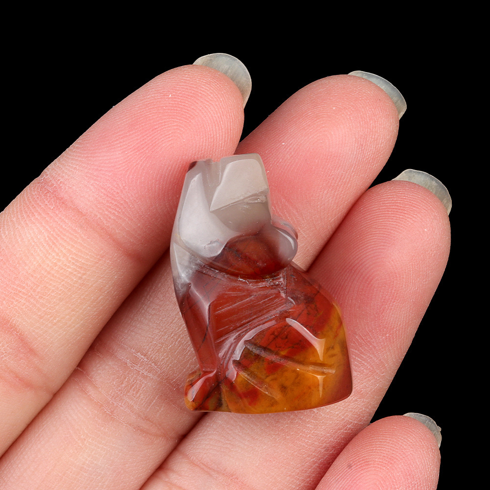 1in Carved Wolf Natural Crystal Agate Stone Mini Animal Craft Pendant