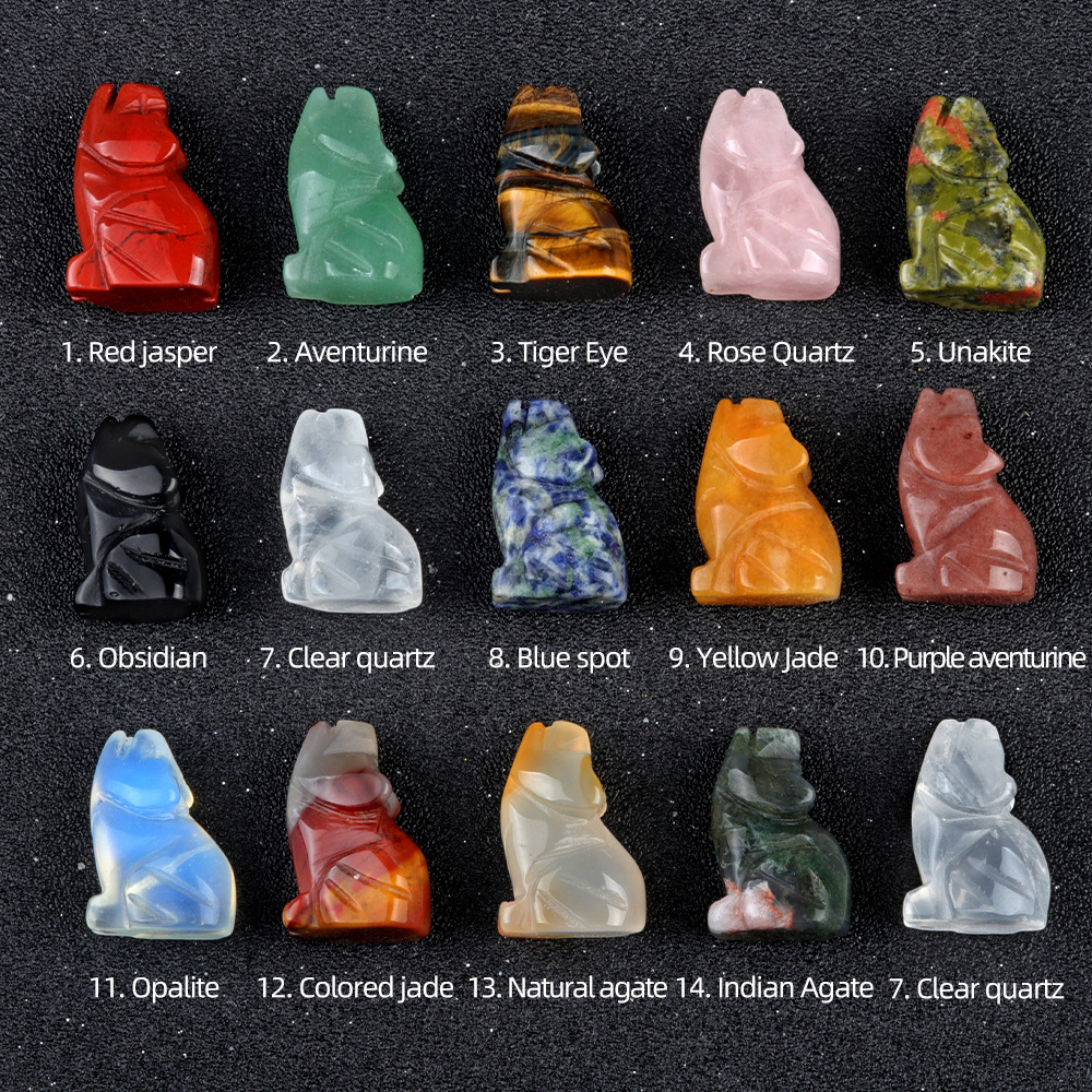 1in Carved Wolf Natural Crystal Agate Stone Mini Animal Craft Pendant