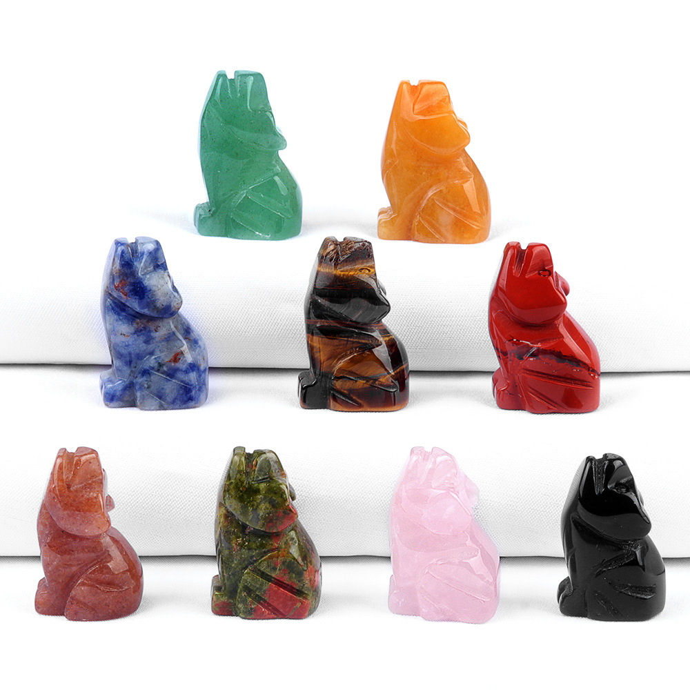 1in Carved Wolf Natural Crystal Agate Stone Mini Animal Craft Pendant