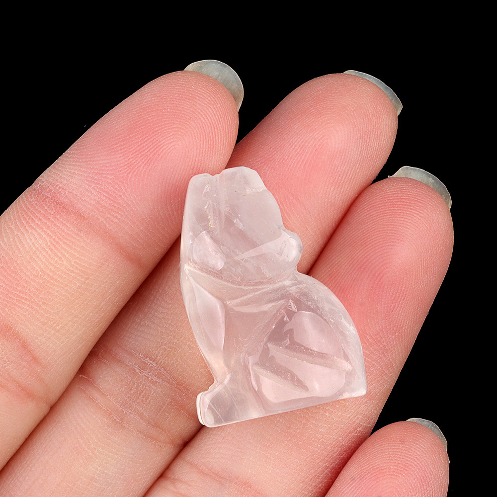 1in Carved Wolf Natural Crystal Agate Stone Mini Animal Craft Pendant