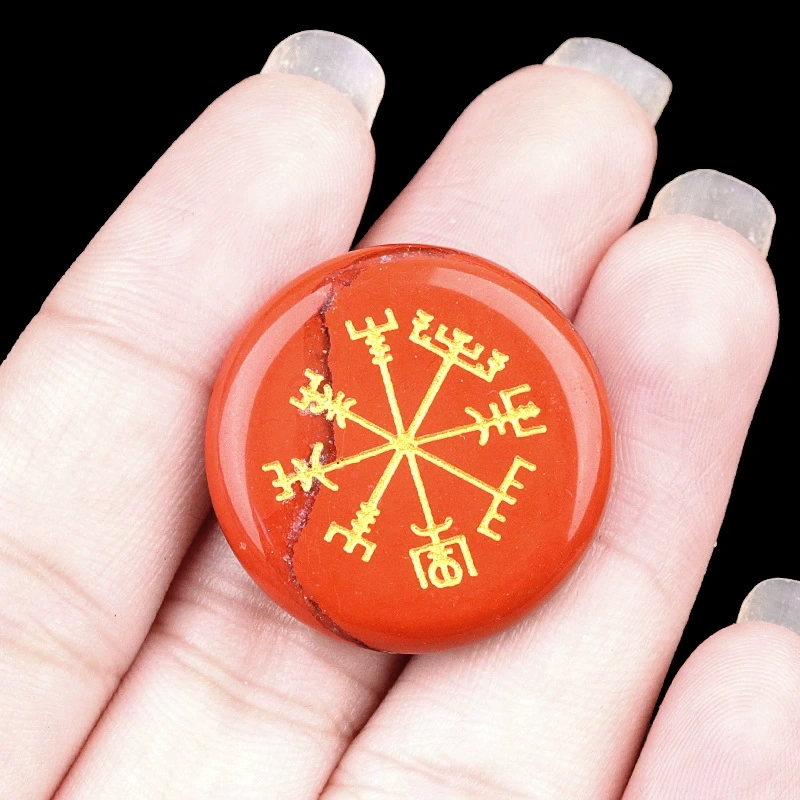 25mm disc natural amethyst carved Vegvisir Viking symbol direction mark home desktop decoration