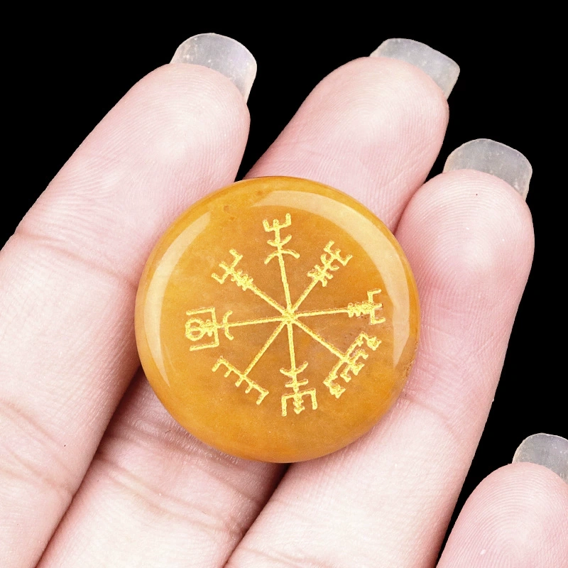 25mm disc natural amethyst carved Vegvisir Viking symbol direction mark home desktop decoration