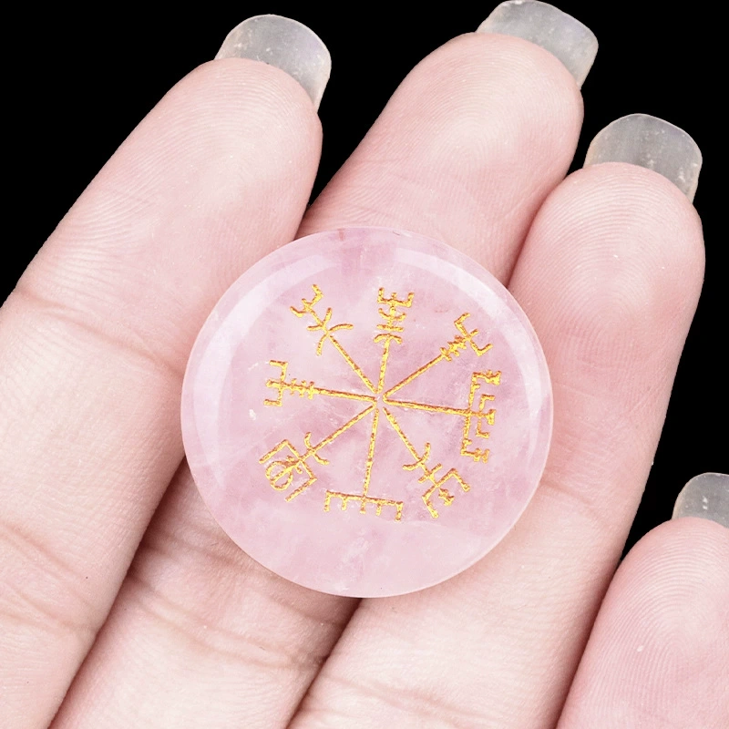 25mm disc natural amethyst carved Vegvisir Viking symbol direction mark home desktop decoration