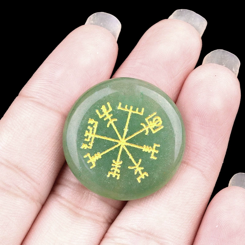 25mm disc natural amethyst carved Vegvisir Viking symbol direction mark home desktop decoration