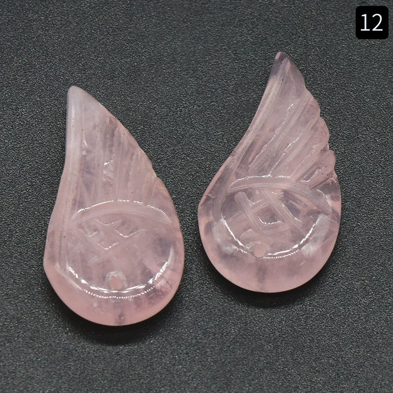 Natural Amethyst Aventurine Carved Wings Rose Quartz Tiger Eye Feather Pendant