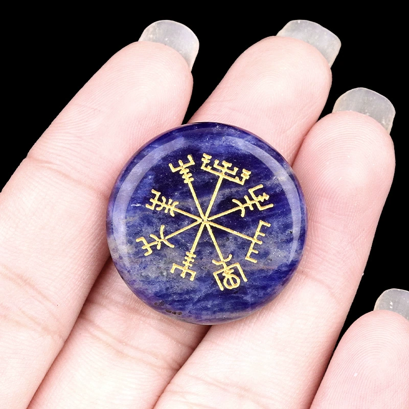 25mm disc natural amethyst carved Vegvisir Viking symbol direction mark home desktop decoration
