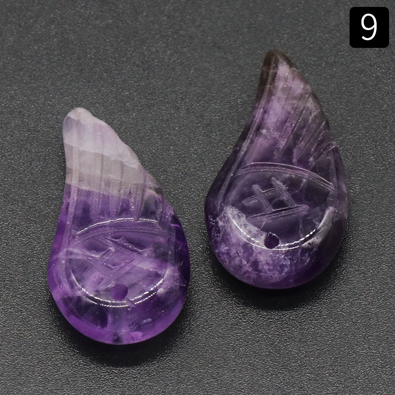 Natural Amethyst Aventurine Carved Wings Rose Quartz Tiger Eye Feather Pendant
