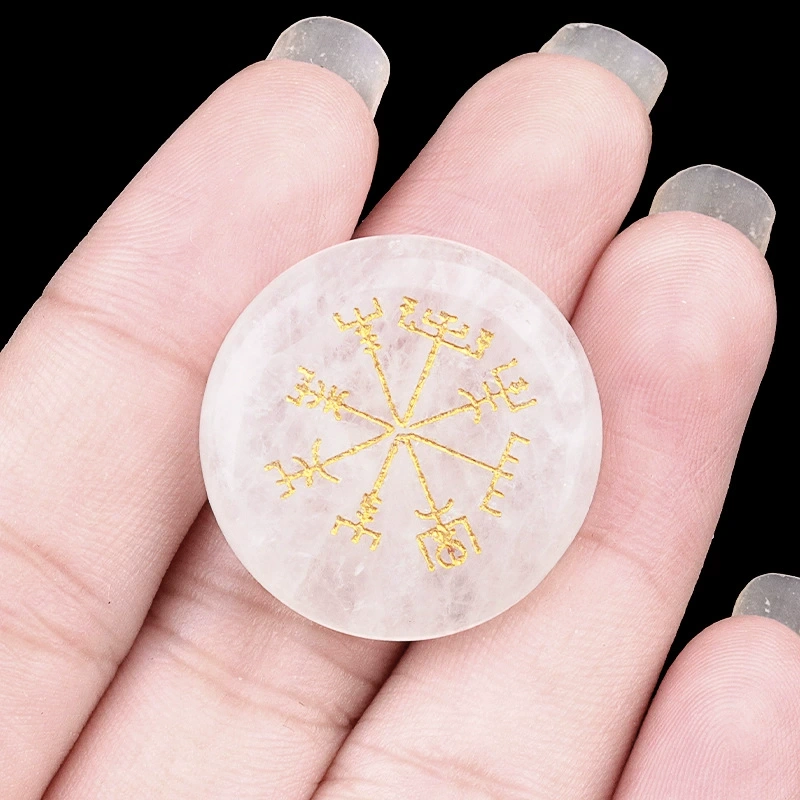 25mm disc natural amethyst carved Vegvisir Viking symbol direction mark home desktop decoration