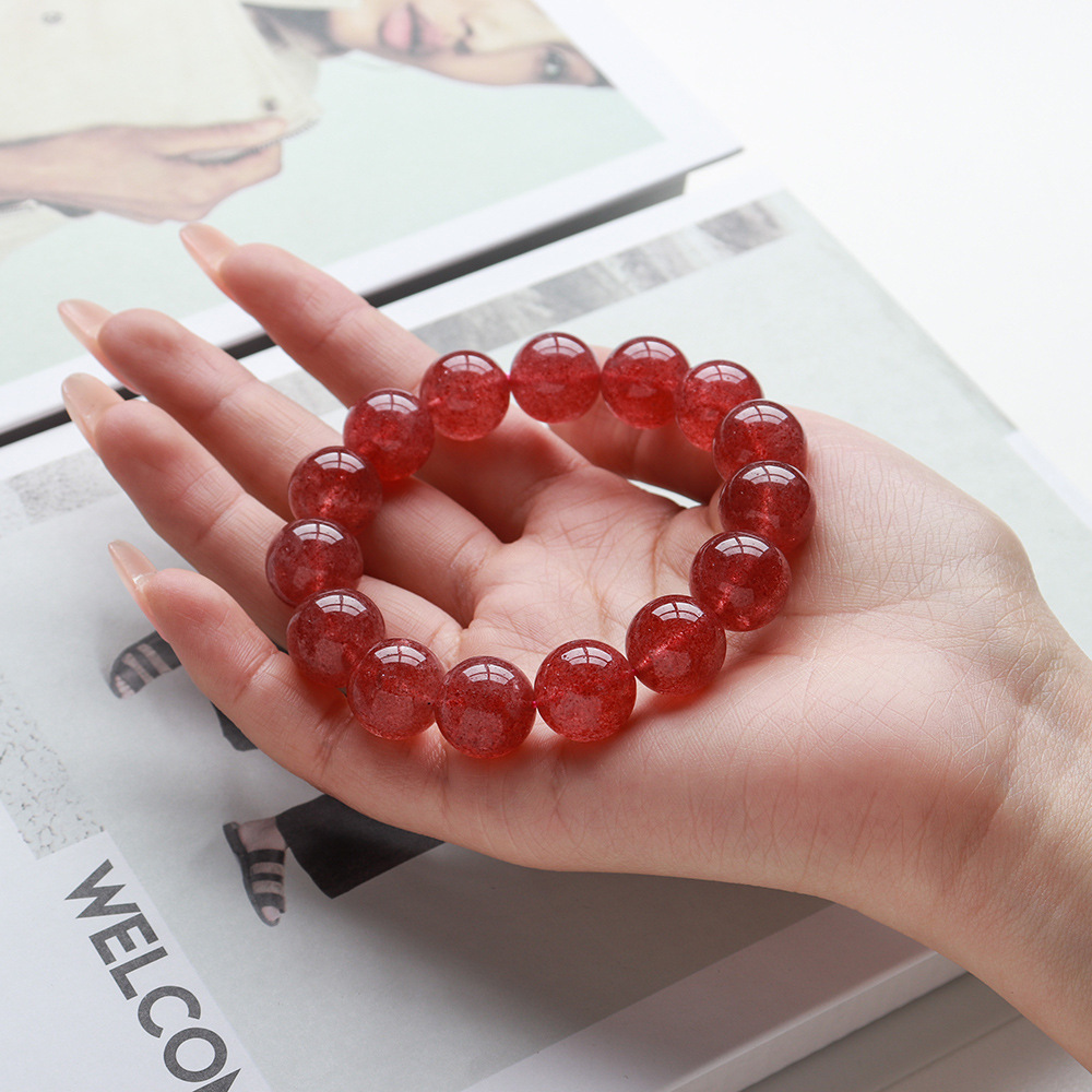 Natural strawberry crystal bracelet large particles single circle round bead bracelet diy crystal bracelet