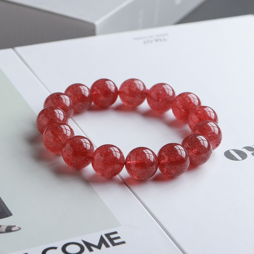 Natural strawberry crystal bracelet large particles single circle round bead bracelet diy crystal bracelet