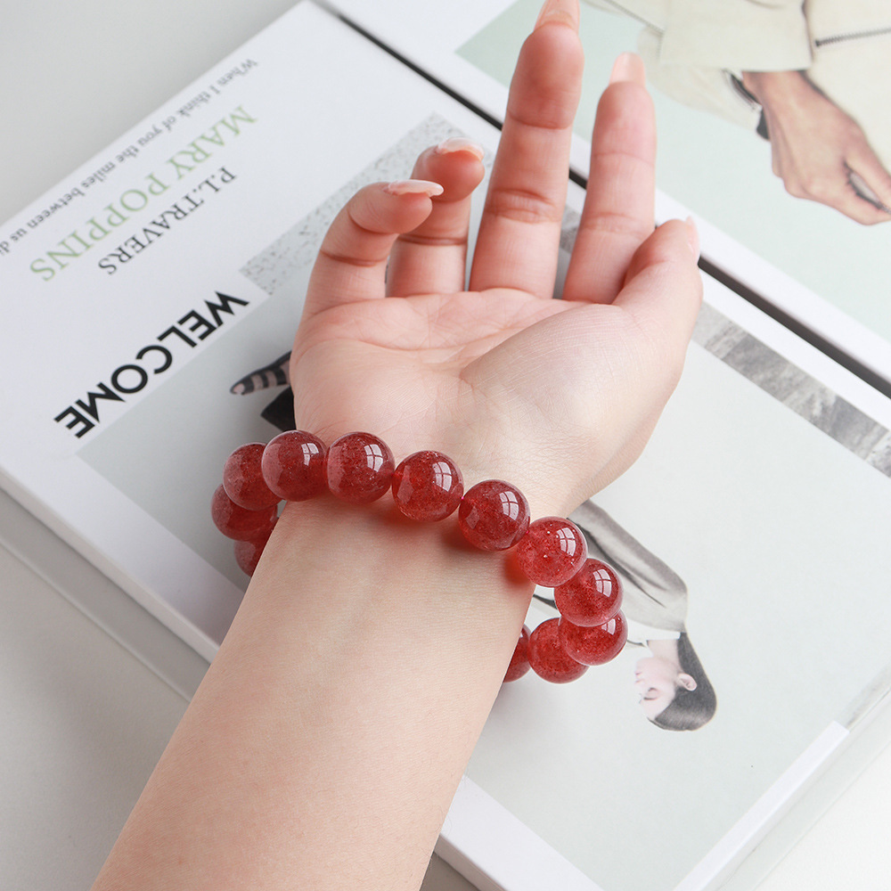 Natural strawberry crystal bracelet large particles single circle round bead bracelet diy crystal bracelet