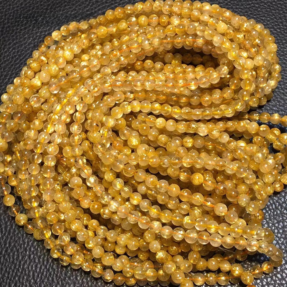 Natural Brazilian old mineral wool titanium crystal wire winding multi-circle bracelet golden hair crystal beads 6mm