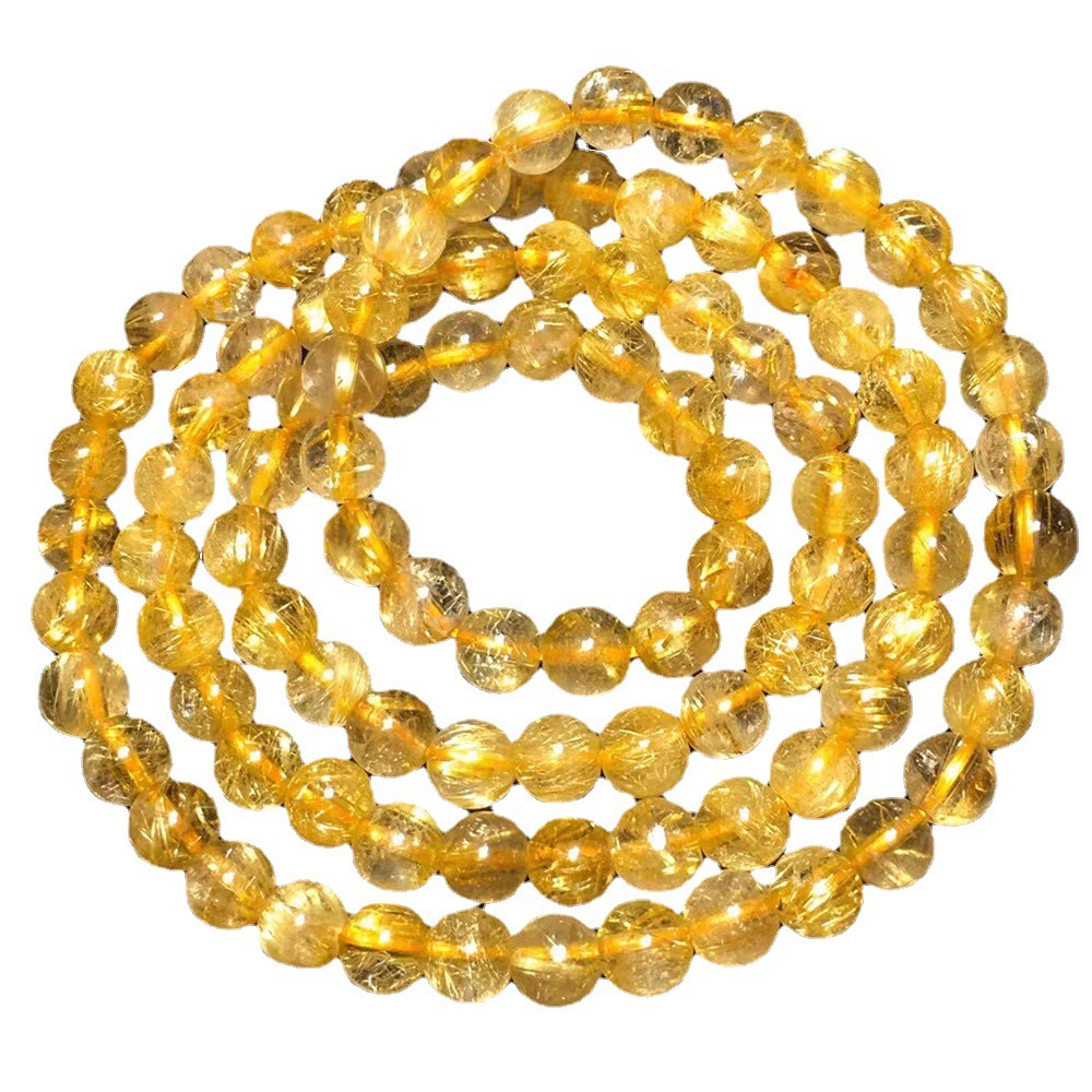 Natural Brazilian old mineral wool titanium crystal wire winding multi-circle bracelet golden hair crystal beads 6mm