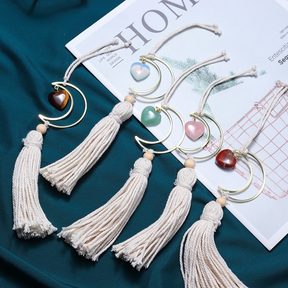 Natural crystal love moon car hanging handmade DIY woven polished gemstone decorative pendant