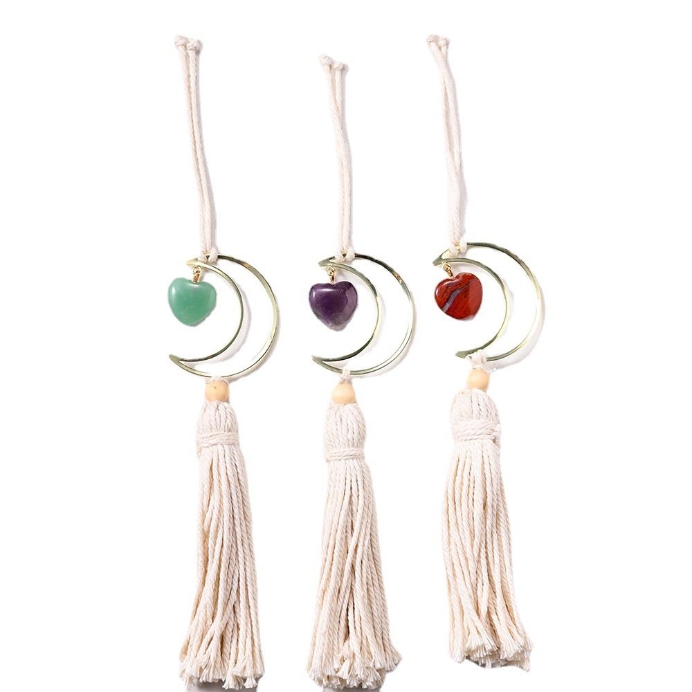 Natural crystal love moon car hanging handmade DIY woven polished gemstone decorative pendant
