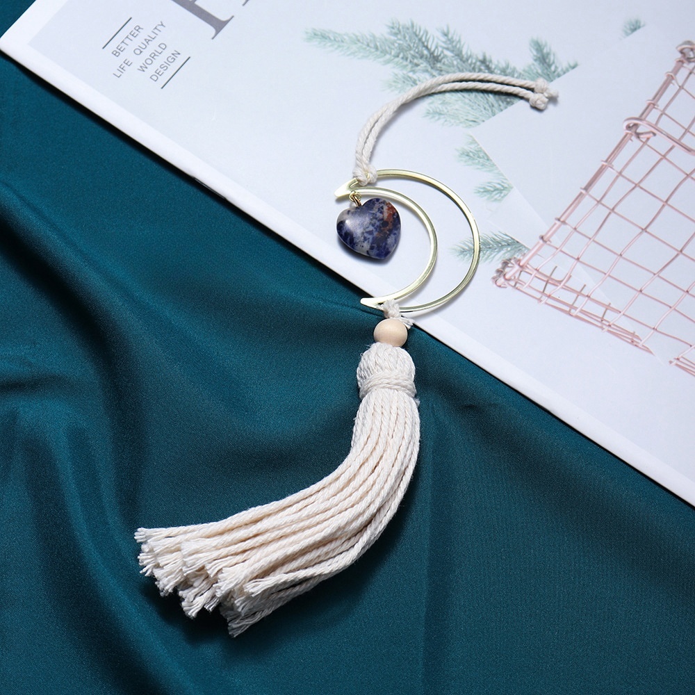 Natural crystal love moon car hanging handmade DIY woven polished gemstone decorative pendant