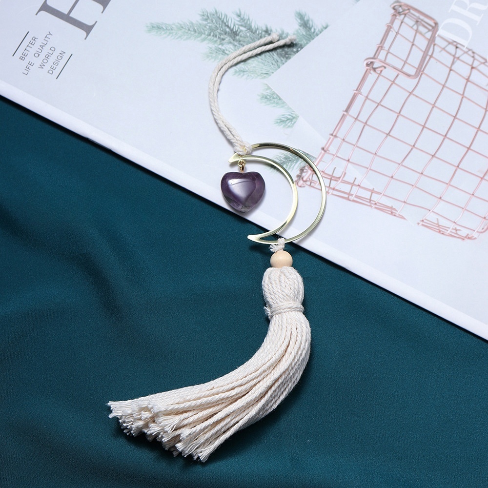 Natural crystal love moon car hanging handmade DIY woven polished gemstone decorative pendant