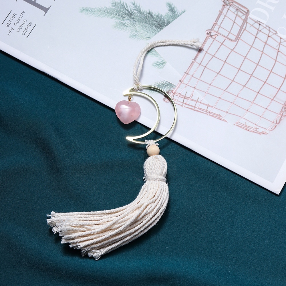 Natural crystal love moon car hanging handmade DIY woven polished gemstone decorative pendant
