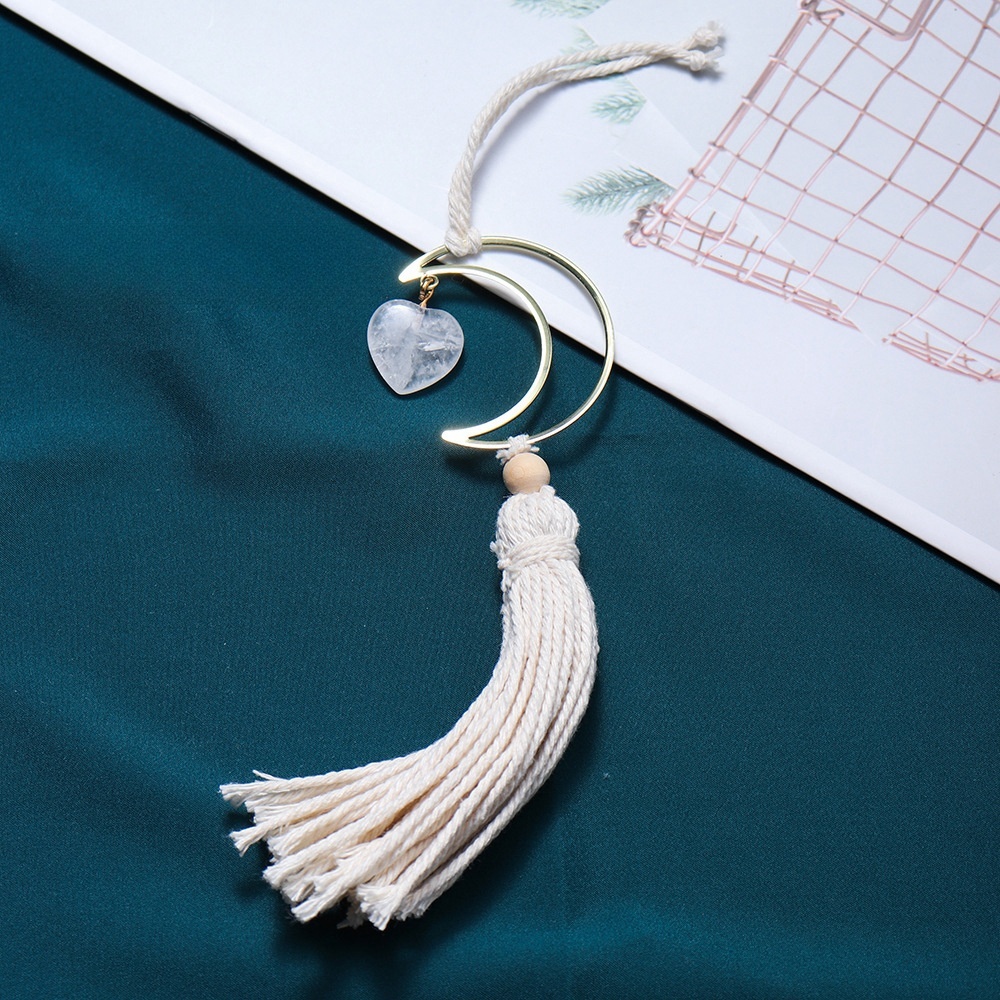 Natural crystal love moon car hanging handmade DIY woven polished gemstone decorative pendant