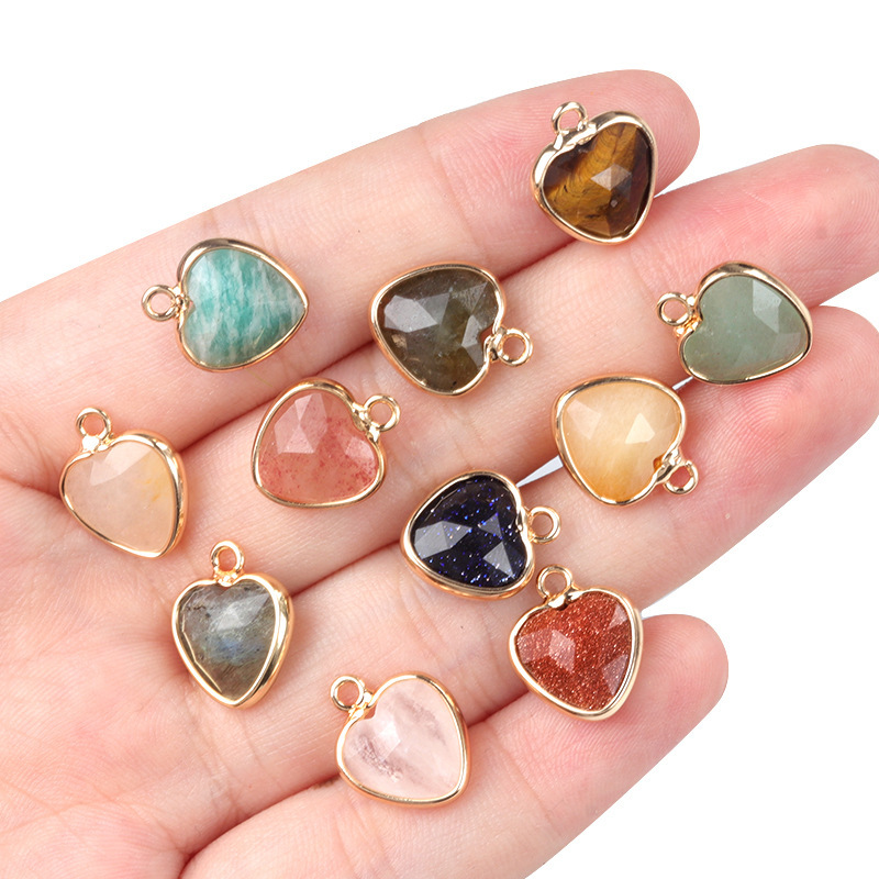 11mm love cut bread edge pendant natural semi-precious stone love pendant diy jewelry accessories