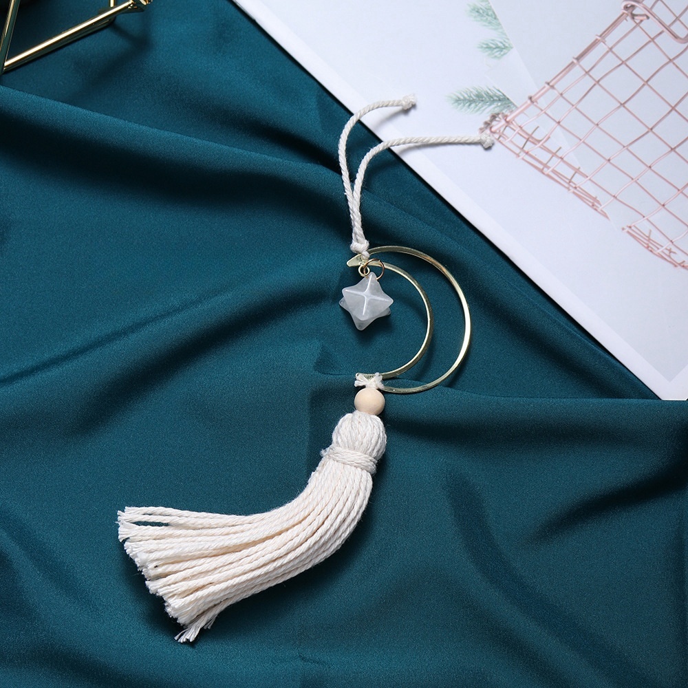 Hot selling natural crystal Merkaba white tassel six-pointed star car hanging pendant