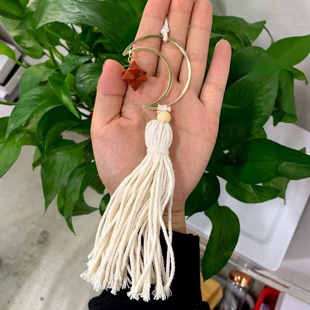 Hot selling natural crystal Merkaba white tassel six-pointed star car hanging pendant