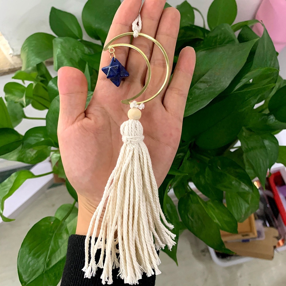 Hot selling natural crystal Merkaba white tassel six-pointed star car hanging pendant