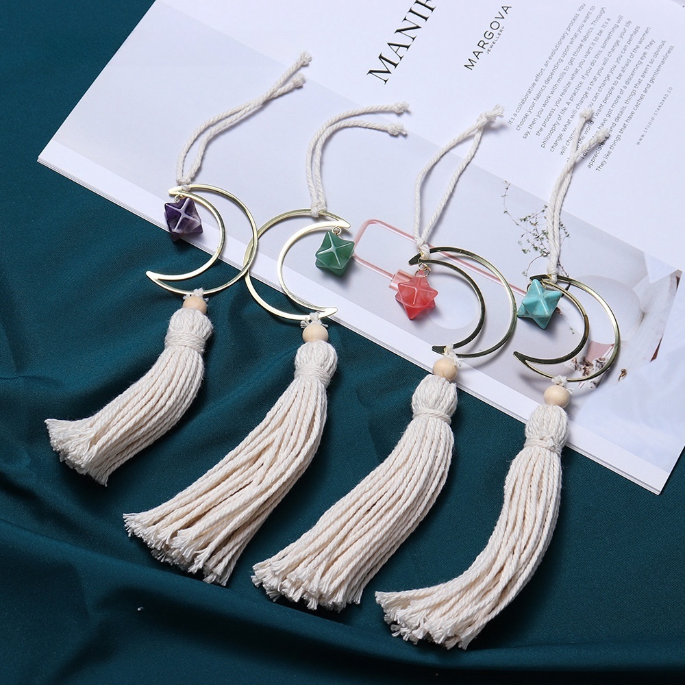 Hot selling natural crystal Merkaba white tassel six-pointed star car hanging pendant